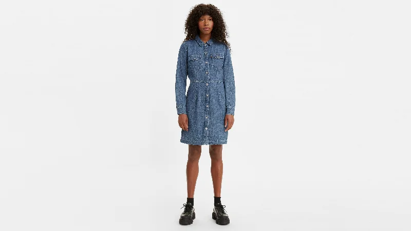 Water-resistant denim dress for travel--Women's denim dress with ruffles-Levi's® Women's Ellie Denim Dress