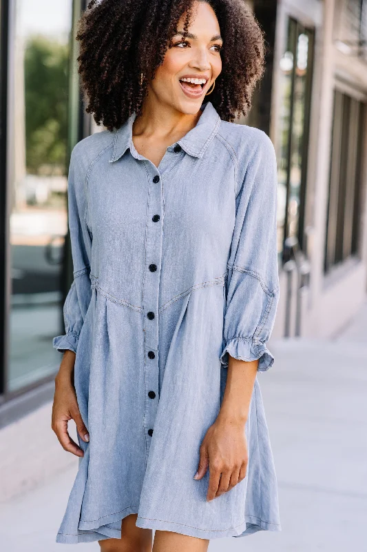 Denim dress weight: lightweight vs. heavy--Women's denim dress for summer events-Part Of You Light Denim Blue Hand Dyed Button Down Dress