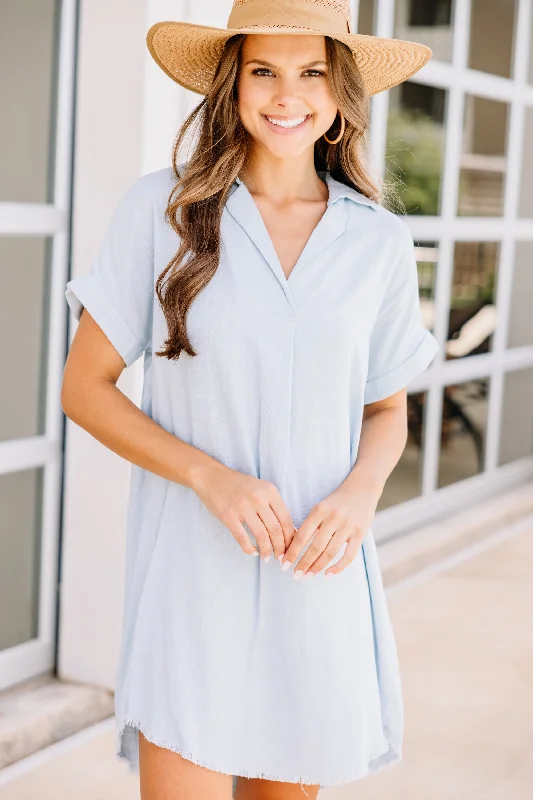 Stretchy denim dress for postpartum wear--Plus size denim dress for women-Shoot Your Shot Light Denim Blue Linen Dress