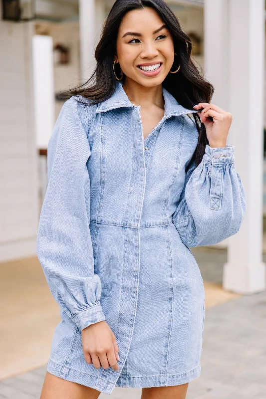 How to sew denim dress pattern PDF--Denim dress for sale shop-Take It All Light Wash Denim Dress