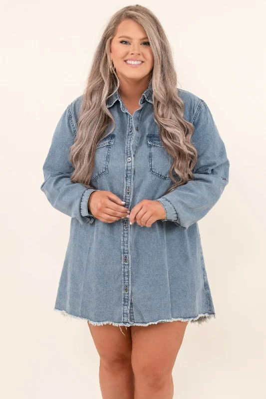 How to shorten denim dress length--Is denim dress with heels-When I'm With My Baby Dress, Denim