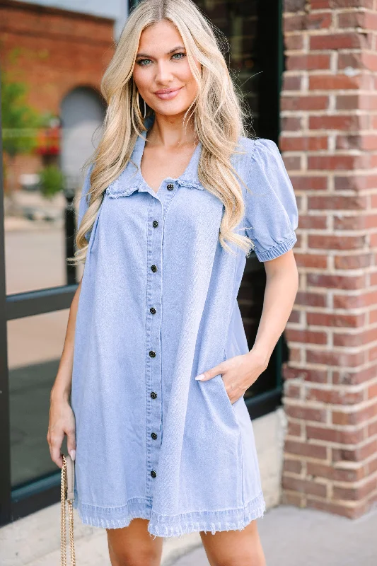 Oversized denim dress styling for petites--Jeans and denim dress style-Working On It Medium Wash Denim Dress
