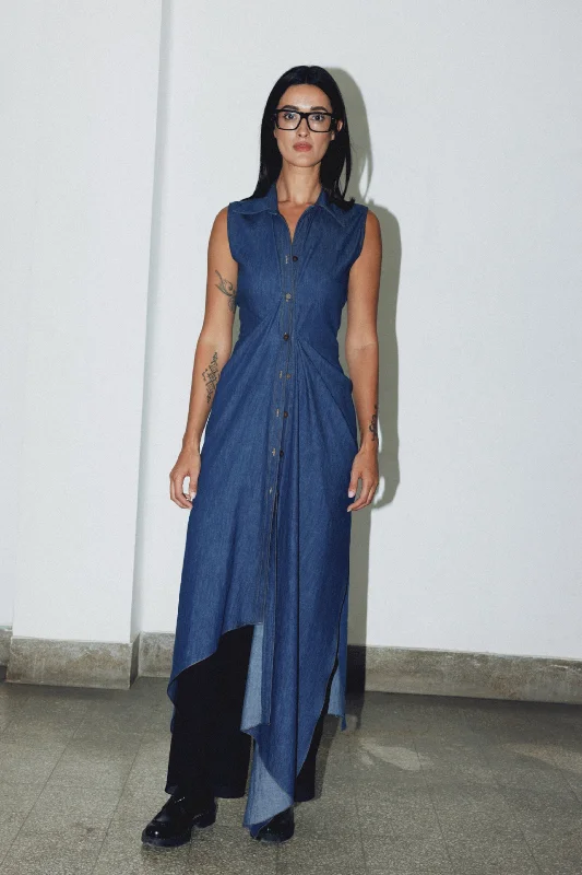 Denim dress with contrast stitching--Is shop can woman new-Tomaso Denim Dress